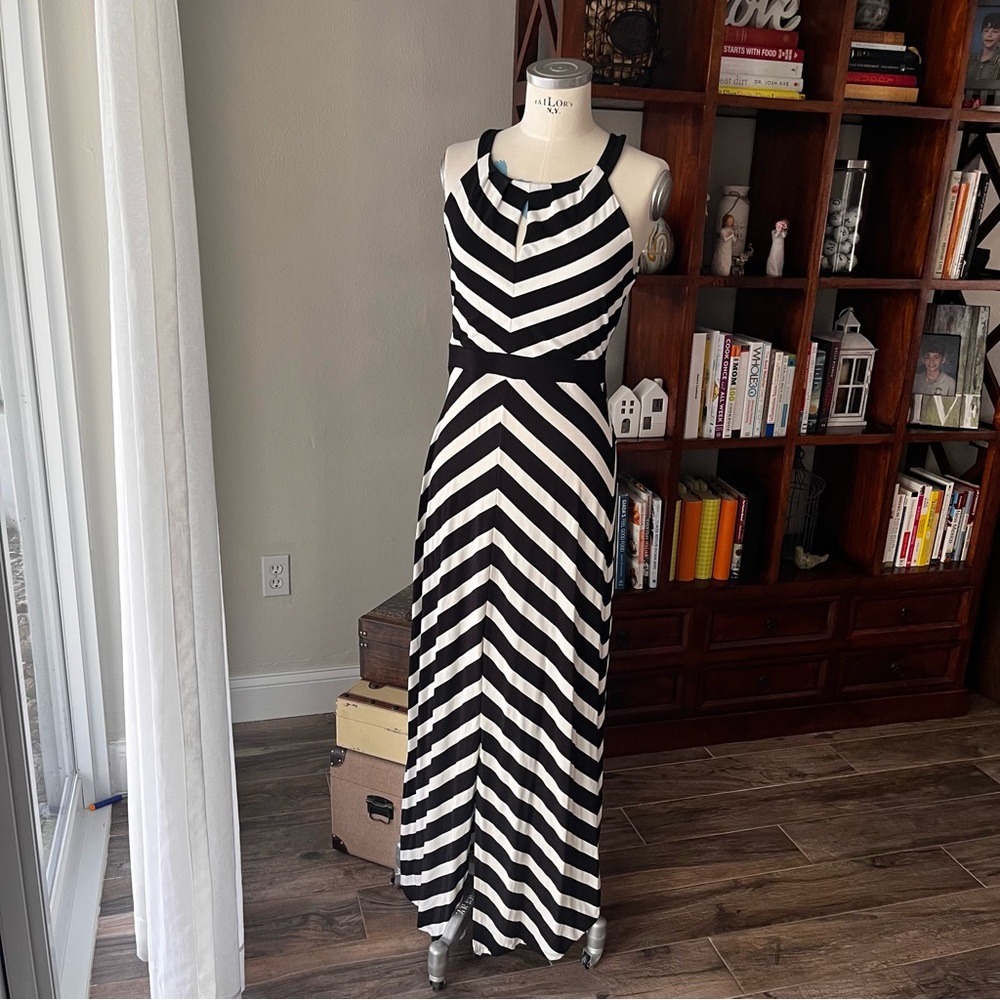 White House Black Market black & white striped halter maxi dress